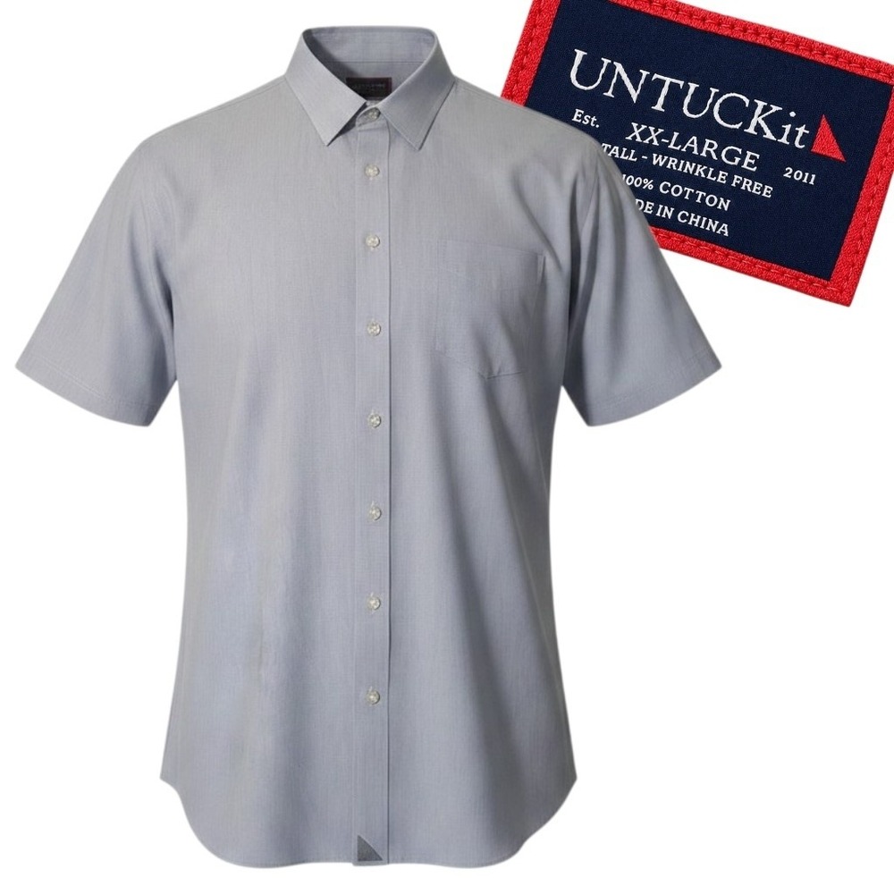 UNTUCKit Button Down Mens XXL Blue Wrinkle Free Short Sleeve Tall Shirt 2XL
